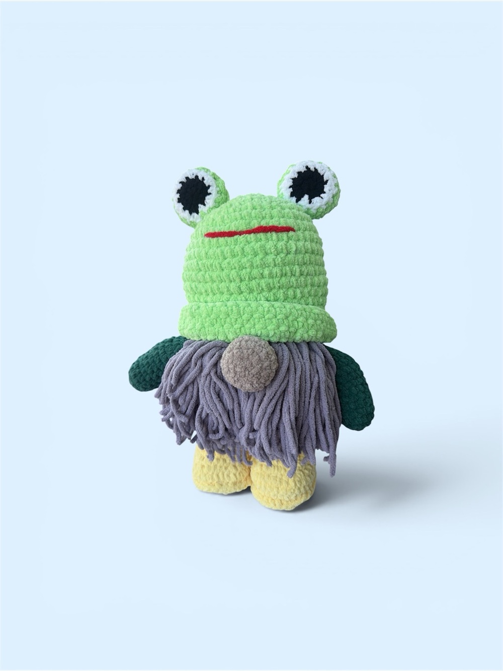 Handmade Green Frog Plush Gnome Toy - Kids Soft Knit Stuffed Animal